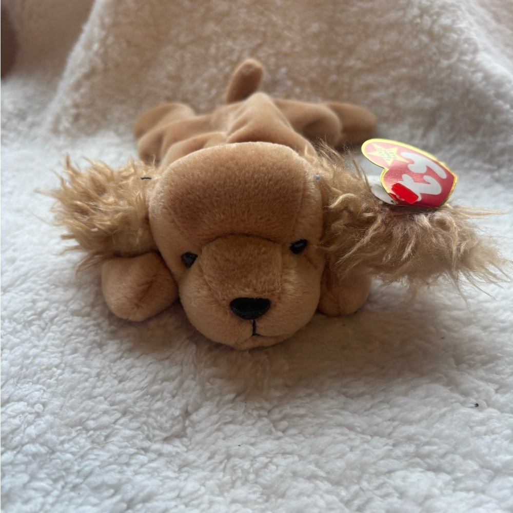 Ty Beanie Babies “Spunky” Plush Dog with Fluffy Ears - Brown